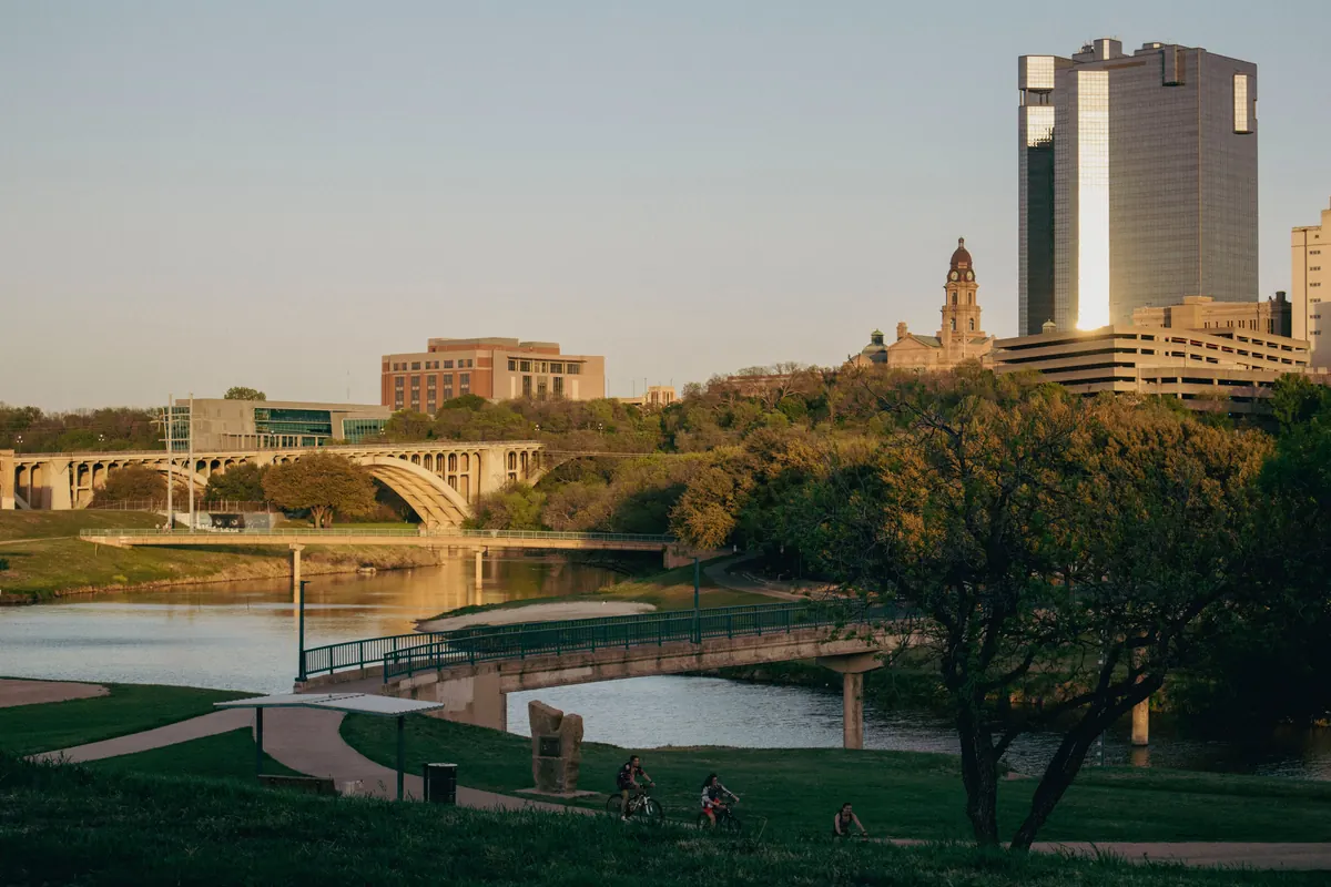Trinity River and downtown Fort Worth at sunset